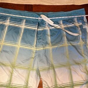Arizona Jean Company Teal and Lime Plaid Swim Shorts